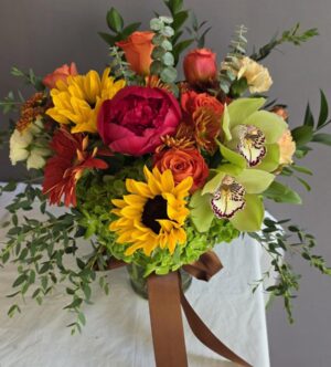 Autumn Kiss fall flower arrangement - real photo of the bouquet made at A-Flowers Chicago